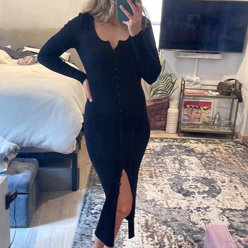 Black Midi Sweater dress with buttons